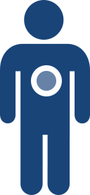 Ilustración simple de una persona en color azul con un círculo en el medio (indicando que la ilustración de la célula está aquí)